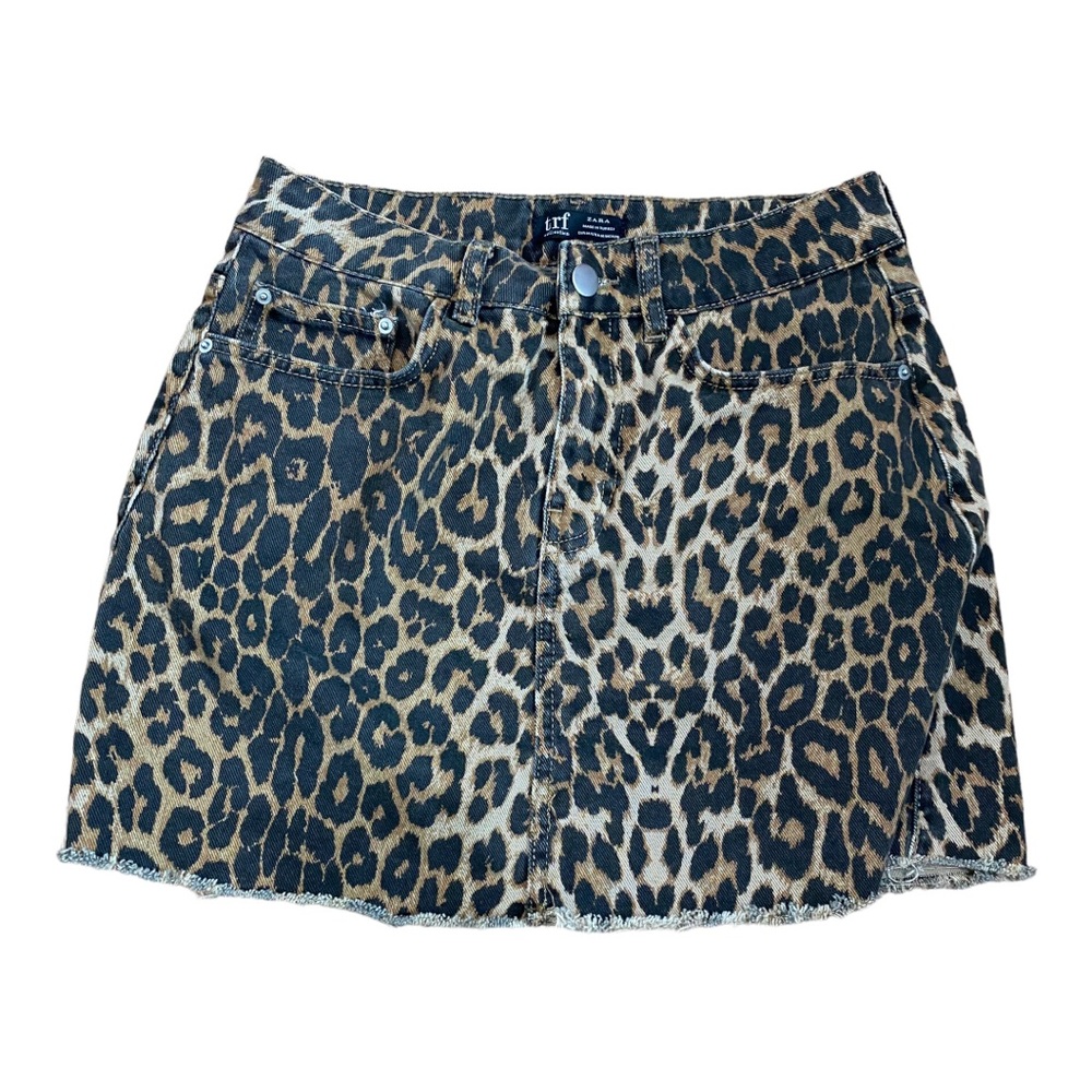 Zara trf leopard jean mini skirt distressed hem size M